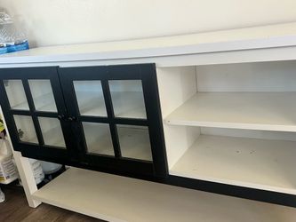 Modern White & Black Buffet / Sideboard with Glass Doors – 59”