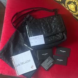 YSL St Laurent Mini Baby Niki Crinkled Leather Black On Black Bag *Make Me An Offer
