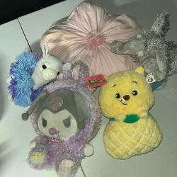 Assortment of plushy’s and flower pillow five dollars for all of it