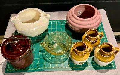 Vintage Pottery & Glassware Bundle - 7 Piece Mid-Century & Depression Era Lot