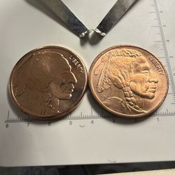  1 oz  Copper round featuring Classic  Buffalo Nickel design