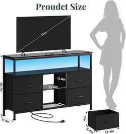 White Black LED TV Stand with Charging Station for 50 Inch TVs 4 Drawers Media Console for Living Room, Entertainment Center with Open Shelf