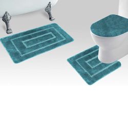 3 Piece Bathroom Bath Contour Bath Mat & Bath Toilet Lid Set