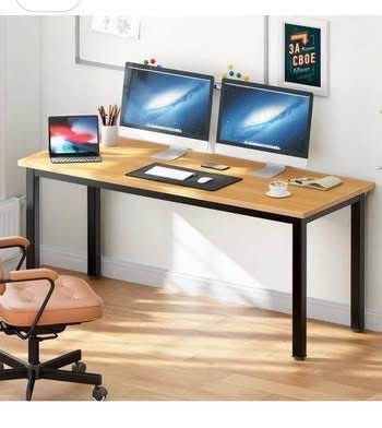 New DlandHome Large Computer Desk Office Desk 63 inch, Modern Simple Workstation,Teak and Black