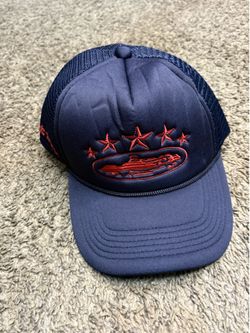 Navy Blue Trucker Hat Red Embroidered Adjustable Snapback Cap