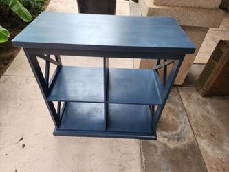 **Blue Wood Console Table | Entryway Table | Bookshelf & Storage Organizer**