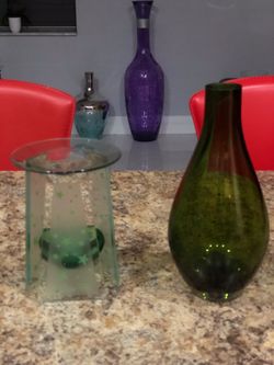 Green Glass oil warmer and vase