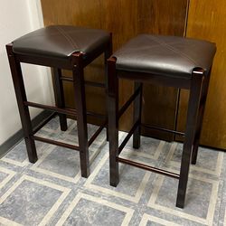 Set of Two 24” Tall Brown Wooden Leader Top Bar Stools