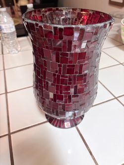 Red Mosaic Glass Candle Holder Vase