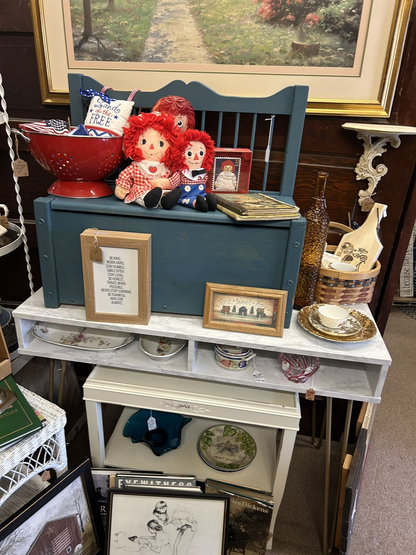 Vintage Kids Painted Wood Storage Bench