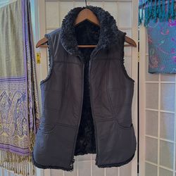 Black Reversible Faux Fur Lined Full Zip Jacket Vest