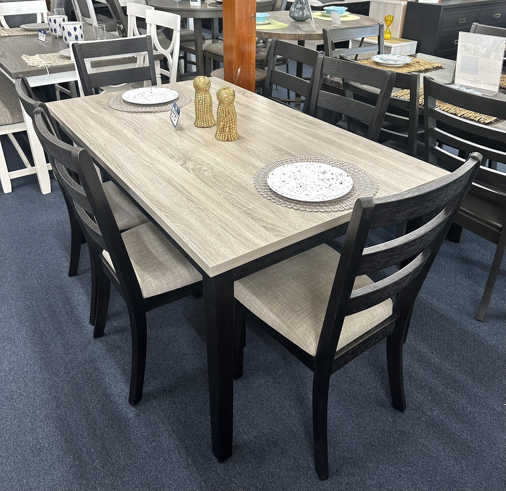 7 Pc Gray/black Dining Set