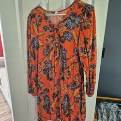 Old Navy Orange Floral Long Sleeve Dress – Size L