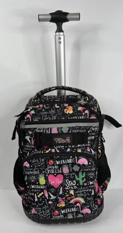 Tilami Graffiti Rolling Backpack 19 inch Wheeled Backpack Flamingo Hearts