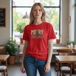 * Merry Christmas Graphic Tee - Holiday Tree Shirt - Red - Cute Festive Top