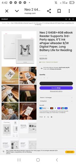Neo 2 64GB+4GB eBook Reader Supports 3rd-Party apps, 6”E Ink ePaper eReader