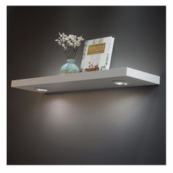 Floating Wall Shelf with LED Lights, White