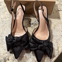 Kitten Heels for Women Closed Toe Bow Heels Shoes Pointed Toe Sling back Bow Heels