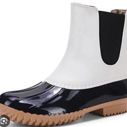 Kathemoi Womens Duck Boots Slip on Ankle Boots Waterproof Booties Mid Calf Leopard Snow Rain Boots Size 5