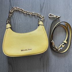 Michael Kors Cora Pebbled Yellow Leather Crossbody Bag - never used