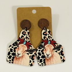 NEW Western Cowgirl Boho Goat Leather Wooden Post Dangle Earrings