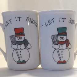 International Silver Company “LET IT SNOW” Set of 2 Snowman Hot Chocolate Mugs