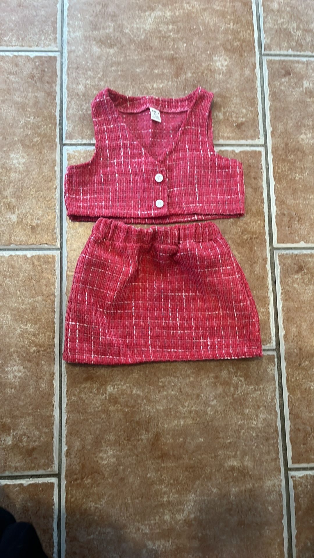 SHEIN Pink And White Tweeted Matching Set