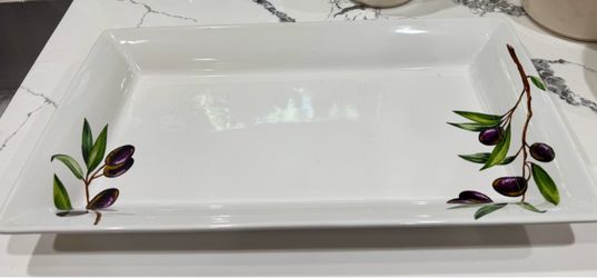 White Ceramic Serving Platter with Olive Branch Design