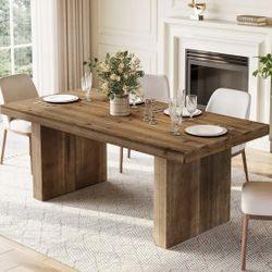 YC0086 63" Solid Wood Dining Table for 6, Farmhouse Rectangle Kitchen Table - 62.99" L x 31.5" W x 29.53" H