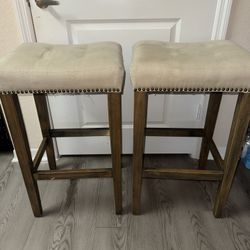 Beige Nailed Upholstered Stools 