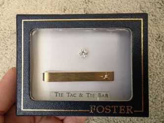 Vintage Foster CZ Tie Bar & Tie Tac Set Gold Tone Starburst Original Box