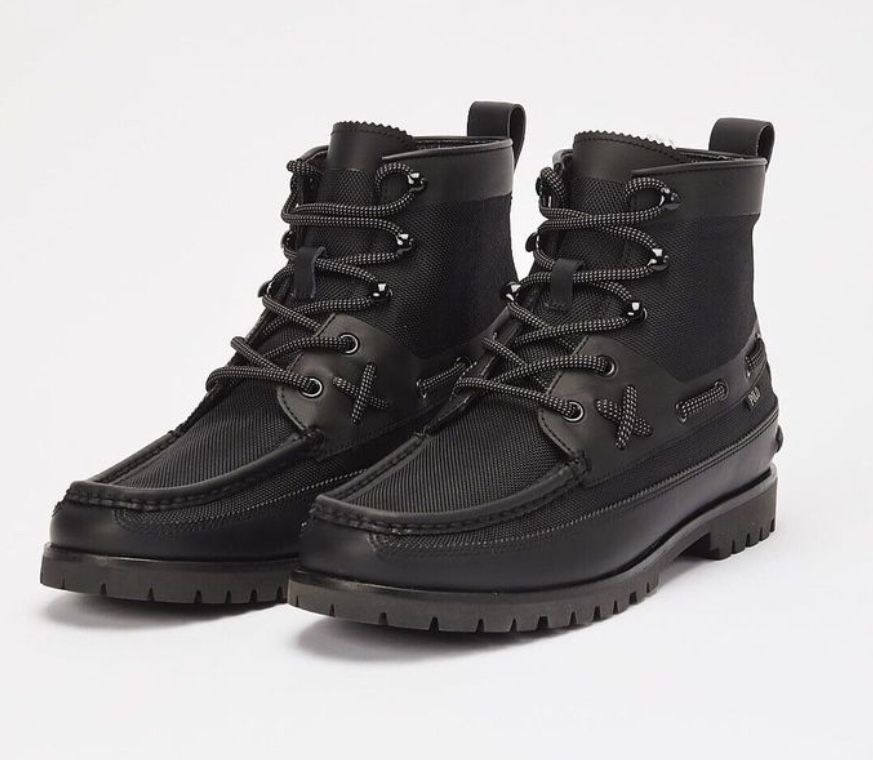 Polo Ralph Lauren Ranger Men's Black Waterproof Mid Top Combat Boots, 9.5 US  Overcome adversities and make power moves with the Polo Ranger Mid. Cons
