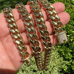  Cz Diamond Miami Cubian an Chain Stamp 14k Gold Plated 5X Layered steel choker Non Rust or Neck Green 10mm Thick 24Inch