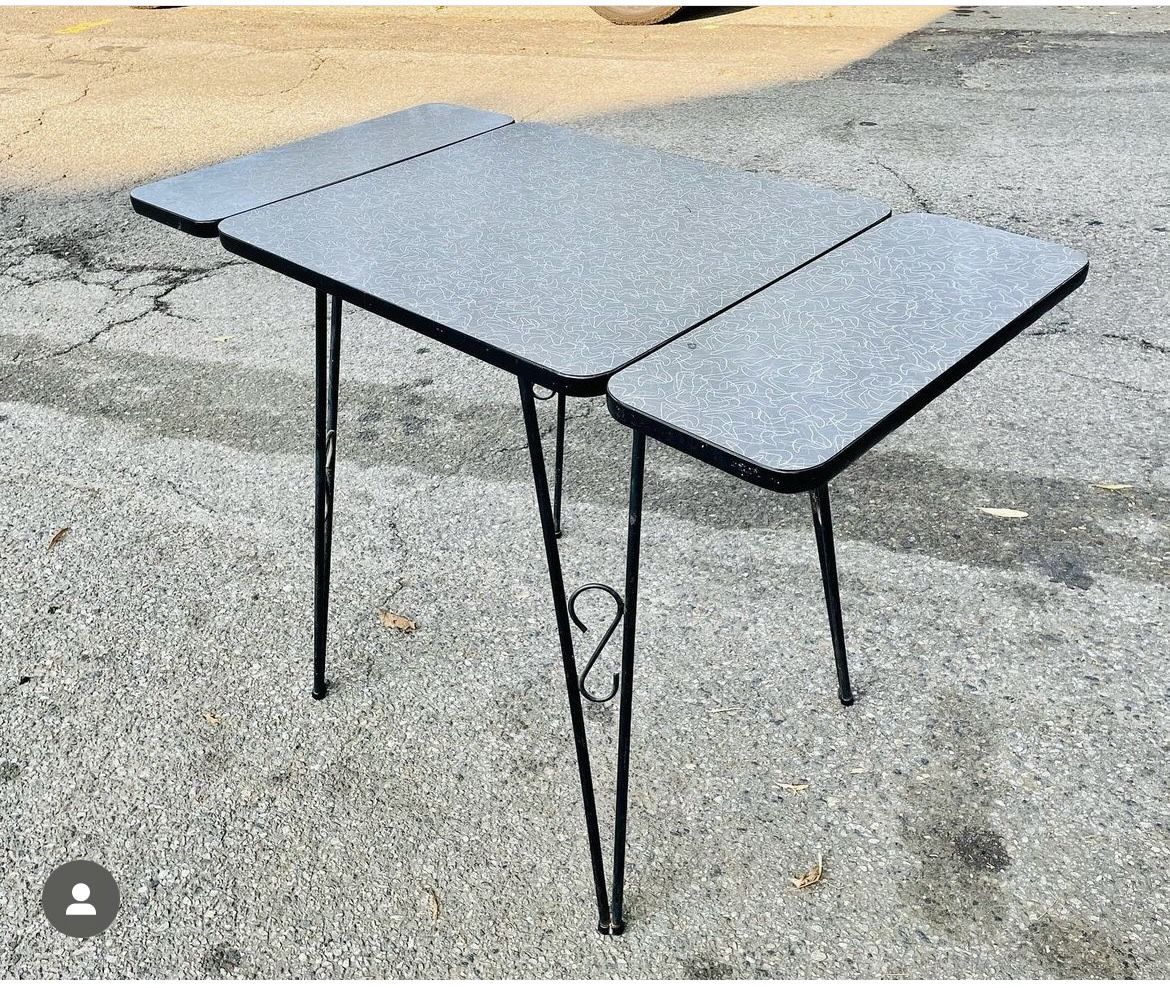 Vintage Grey Formica Top Iron Legs Drop Leaf Kitchen Table