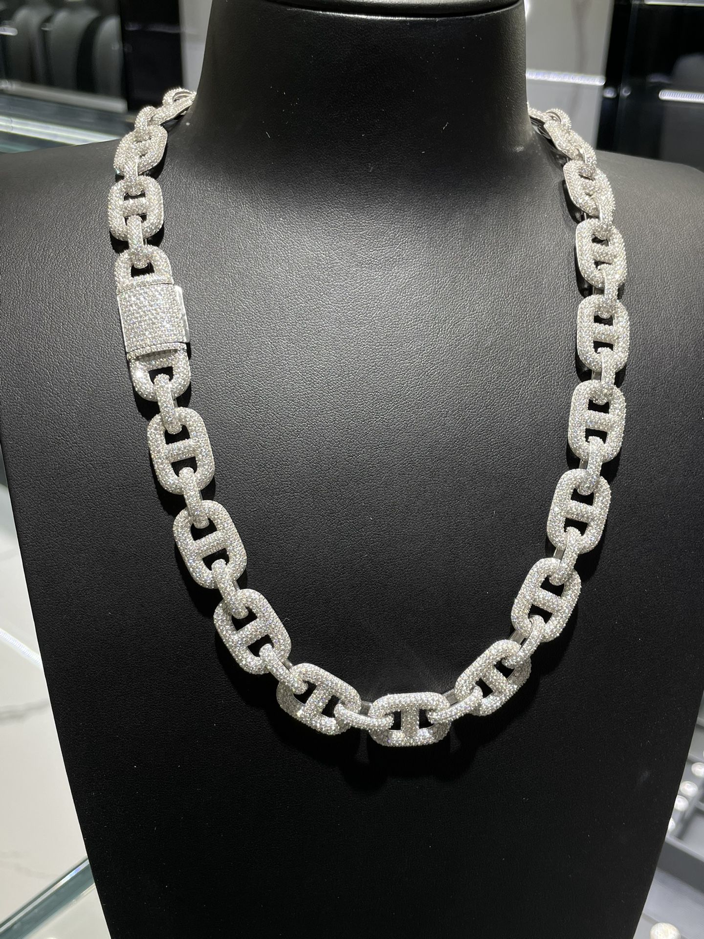 Pass Diamond Tester VVS Moissanite 15mm Puff Link Chains 22 Inch