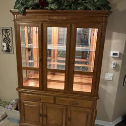 Lighted Hutch With Storage And Display Two Pieces 
