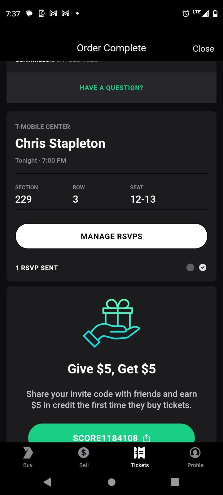 Chris Stapleton Tickets 2 TONIGHT!!!