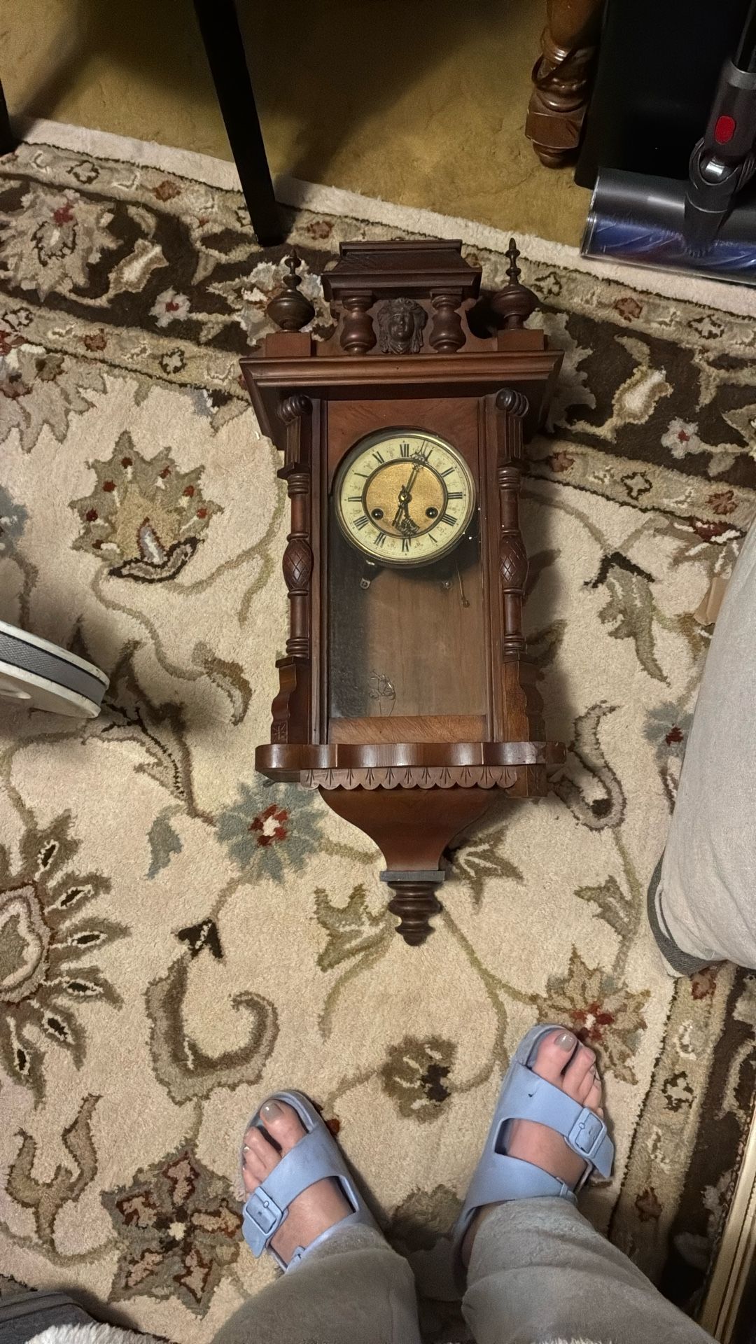 Very Old Antique wall clock it was my father-in-law’s. Don’t know if it works.