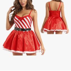 Women Christmas Dress Mrs. Claus Santa Cosplay Party Festival Rave Xmas Clothes Female Stage Performance Dance Costume,XL