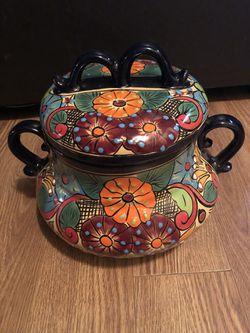 Hand painted ceramic soup pot