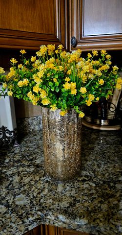 Golden Vase with Faux Flowers Yellow