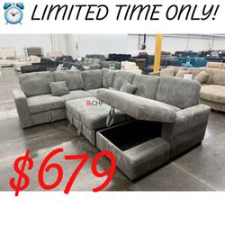 Corduroy 4-Piece Convertible Sectional
Sleeper Sofa, Chaise Storage, Sofa Storage & USB Port