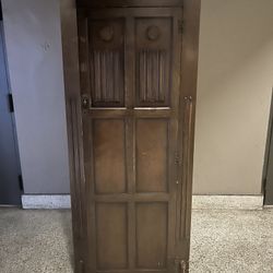 Vintage English-Style Slim Armoire / Entryway Hall Tree with Mirror