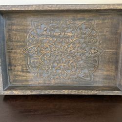 Decorative Carved Serving Tray, Used For Coffee Table Or Ottoman 