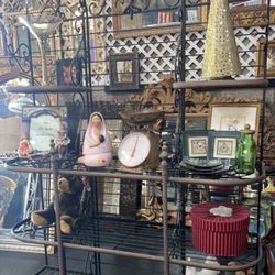 Extra large metal and brass Bakers rack or plant stand On Wheels 