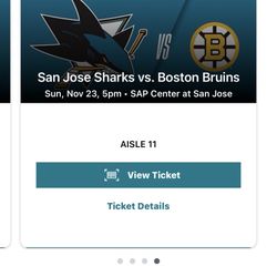 TICKETS🎟️ San Jose Sharks vs Boston Bruins – 11/23/25 @ SAP Center.