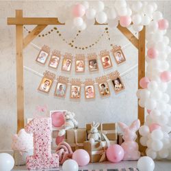1st Birthday Photo Banner- Rose Gold/pink