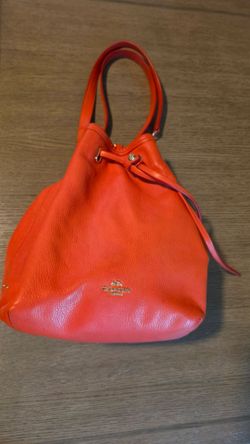 Authentic Coach Bag Orange Leather Drawstring Hobo Style