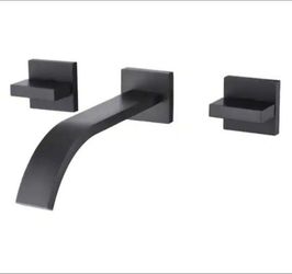 SUMERAIN Waterfall Double Handle Wall Mounted Bathroom Faucet with Rough in Valve in Matte Black