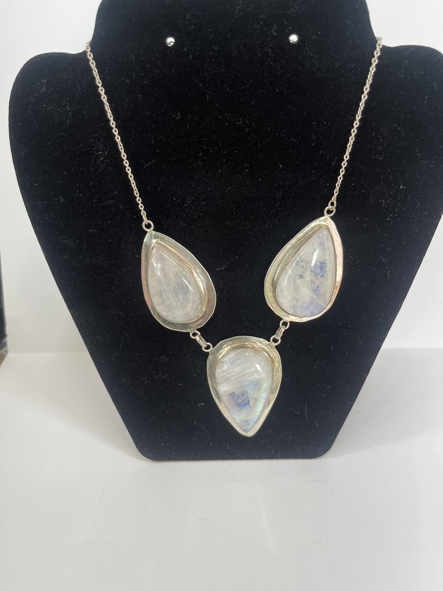 Sterling Silver Natural Large Moonstone Necklace 